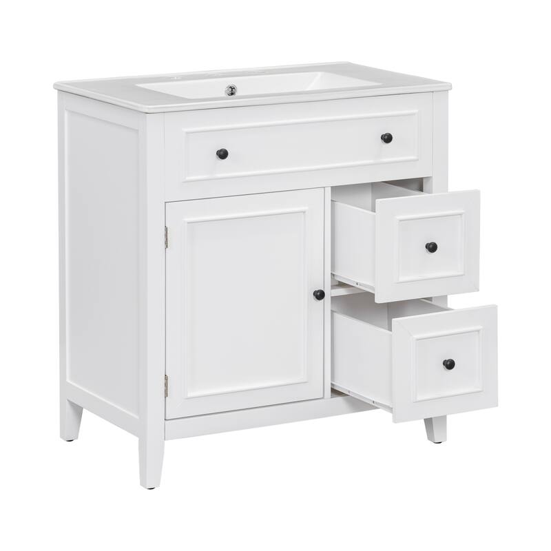 30" Bathroom Vanity with Sink Top, Bathroom Vanity Cabinet with Door and Two Drawers, Solid Wood Frame, One Package