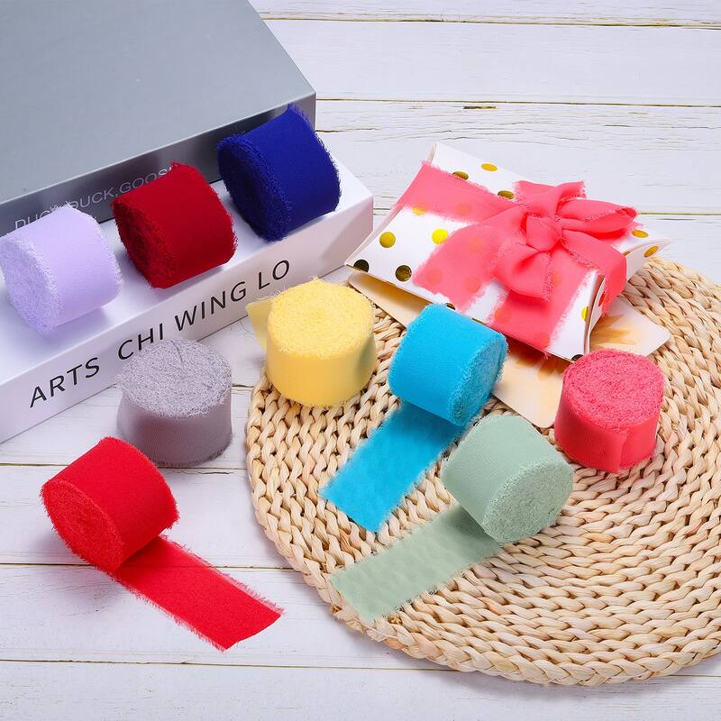 Chiffon Ribbon 1.5" x 10 Yard, Handmade Fringe Ribbon, 2pcs