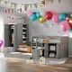 preview thumbnail 16 of 29, 2 Color Twin Size Platform Beds Bunk Bed with Trundle, Wardrobe and Desk Grey
