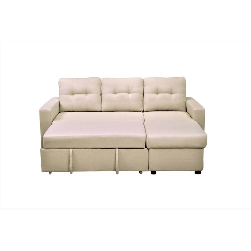 Convertible L-Shaped Sleeper Sofa, Beige Polyester, 80x59x36 inches - Space-Saving