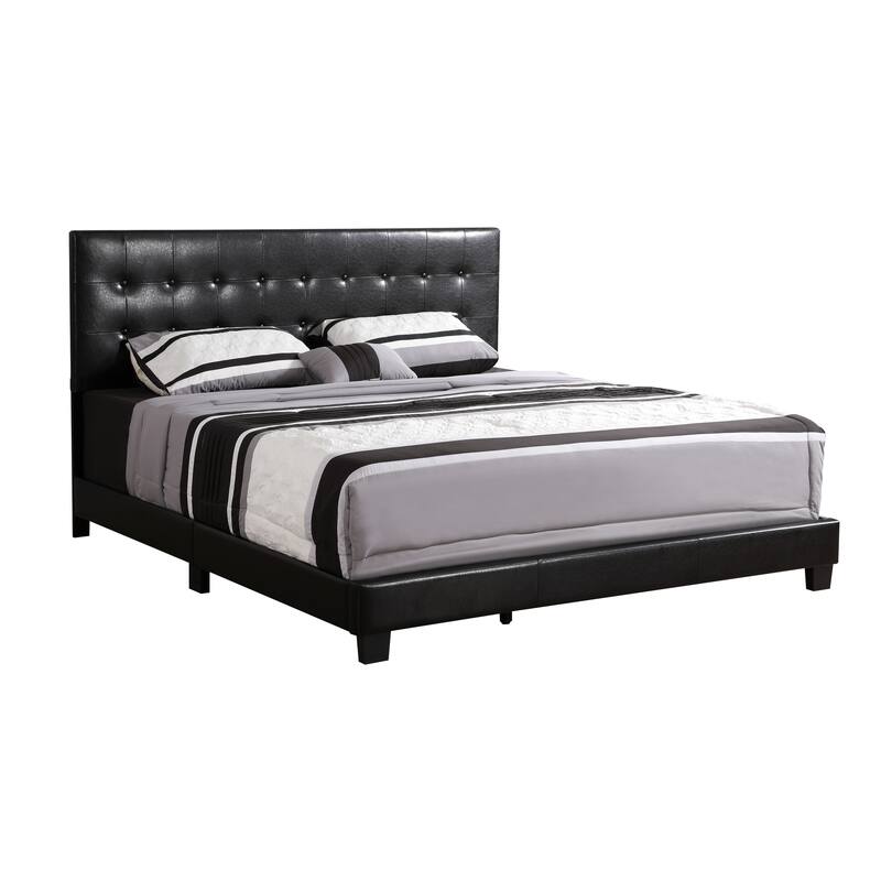 Glory Furniture Contemporary Faux Leather Upholstered Bed with Tufted Headboard