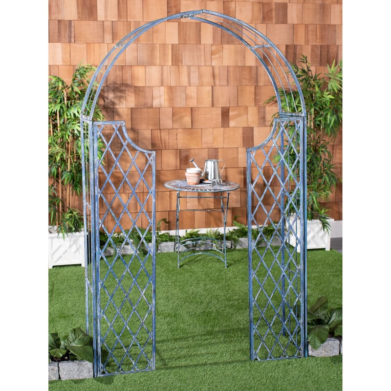 SAFAVIEH Outdoor Aliya Victorian Trellis Iron Arbor - Antique Blue