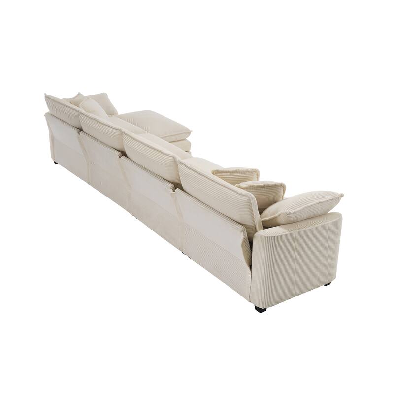 Beige 150" Corduroy Cloud L-Shaped Sectional Sofa with Removable Ottoman