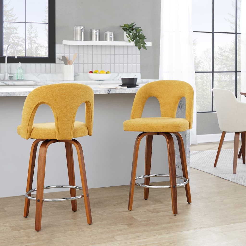 Carson Carrington Ashton Upholstered 26" Counter Stool with Walnut Bent Wood Legs & Round Footrest (Set of 2)