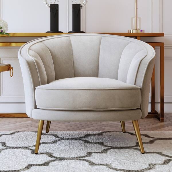 slide 2 of 41, Modern Velvet Accent Barrel Chair Upholstered Armchair Vanity Chair Beige