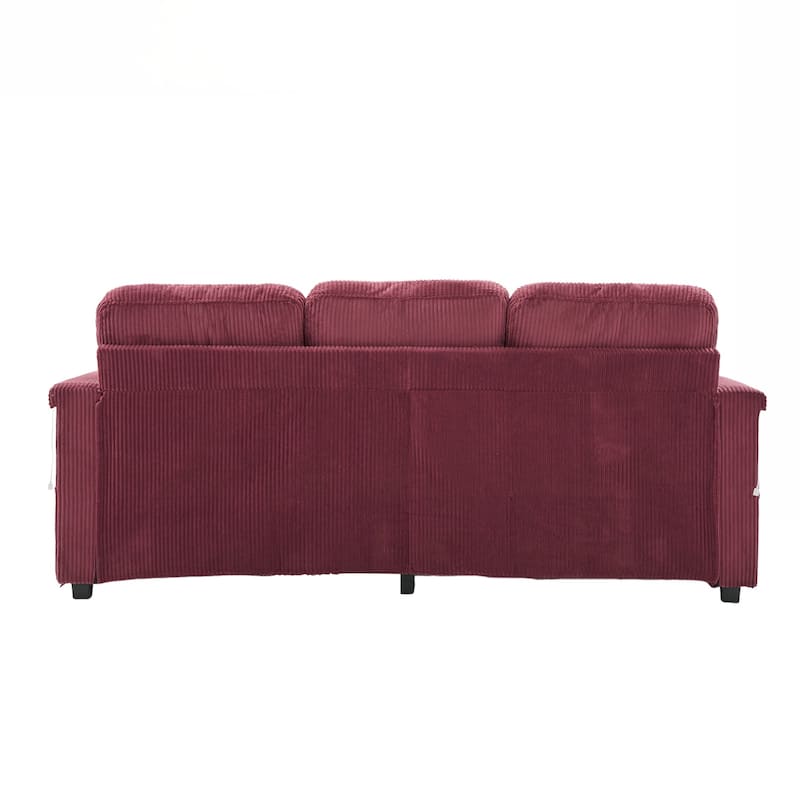 L-Shaped Sectional Sofa with Pull-Out Storage,Ottoman & Pillows 3-Seat with USB Charging,Cup Holder, Convertible Design