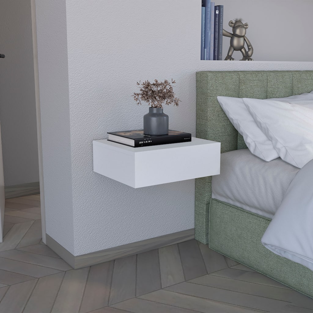 Modern Wall-Mounted Bedside Shelf with Drawer, White
