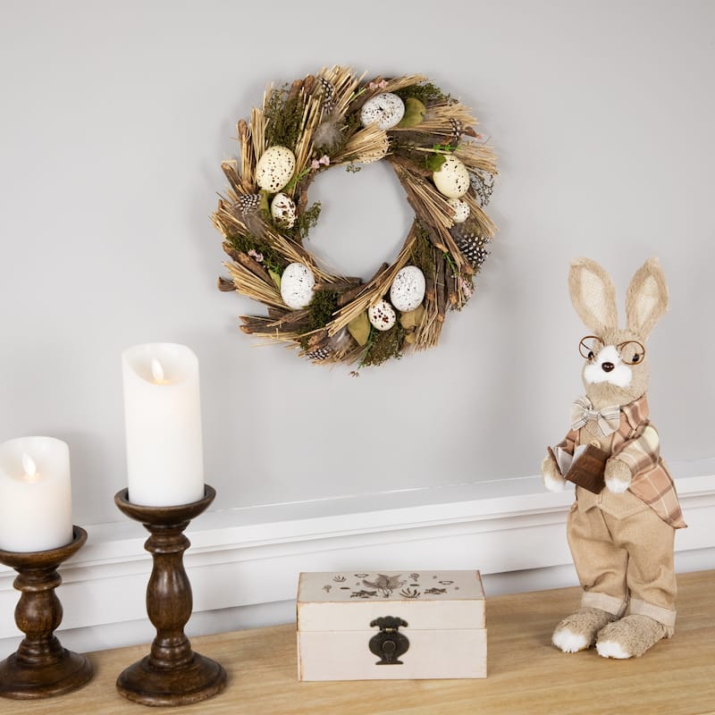 Speckled Eggs and Feathers Artificial Easter Wreath - 14"
