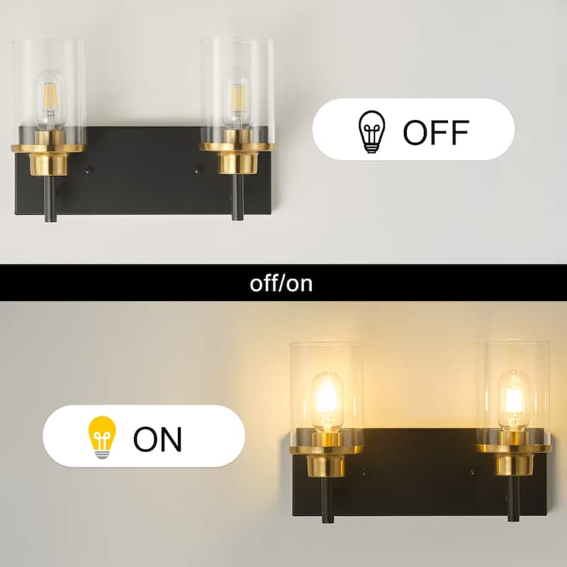 Starsky 2-Lights 13.77inch Modern Bathroom Vanity Light with Cylinder Glass Shade