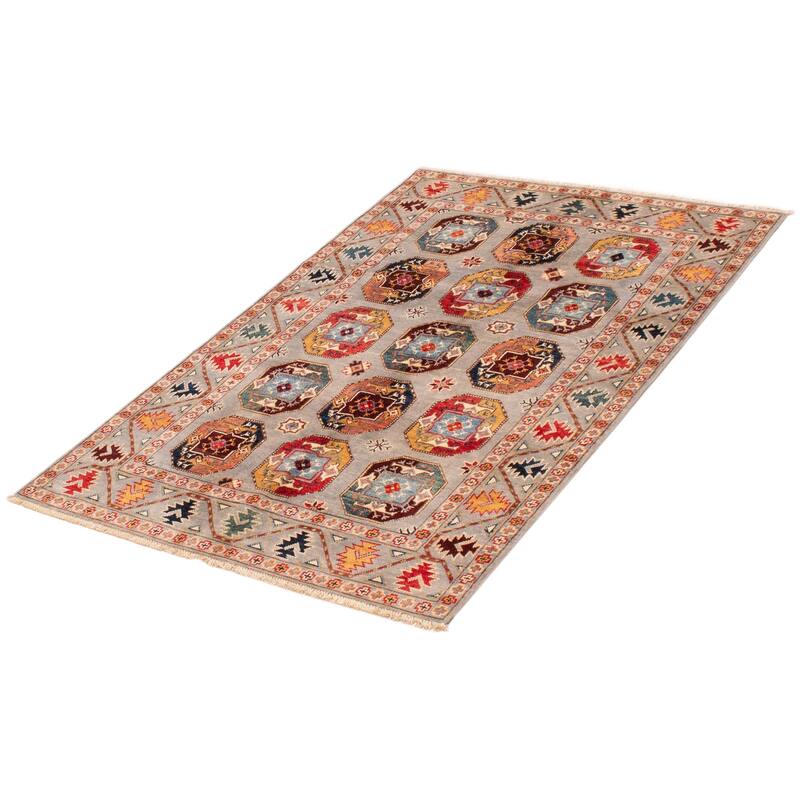 ECARPETGALLERY Hand-knotted Uzbek Ghazni Grey Wool Rug - 4'0 x 6'0