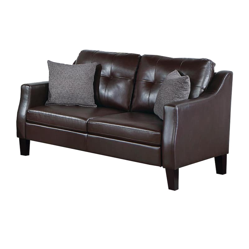 Hera 2 Piece Sofa and Loveseat Set, 4 Pillows, Classic Brown Faux Leather