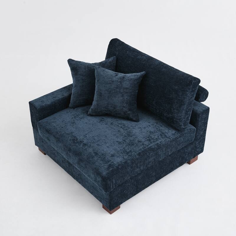 Plush Chenille Single Modular Sectional Sofa Chaise with Pillows
