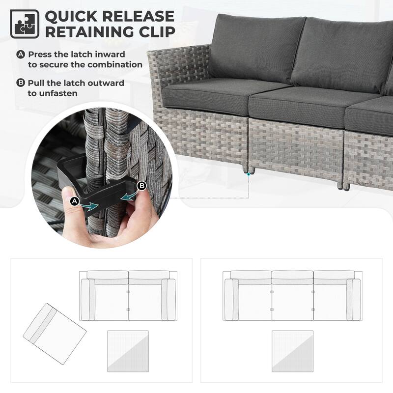 HOOOWOOO 10-piece Outdoor Furniture Rattan Sectional Set with Fire Pit Table.