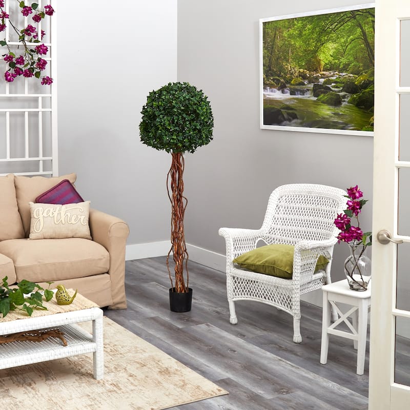 Artificial Topiary Tree - 5.5Ft Single Ball Tree - Indoor Outdoor Decor - English Style - Garden Accent - Green - 51-60 Inches