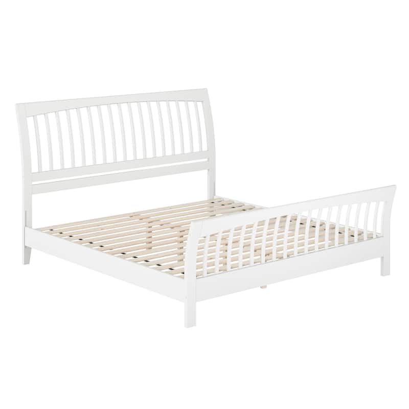 King Platform Bed - Solid Wood Low Profile Design - White Finish - Modern & Elegant
