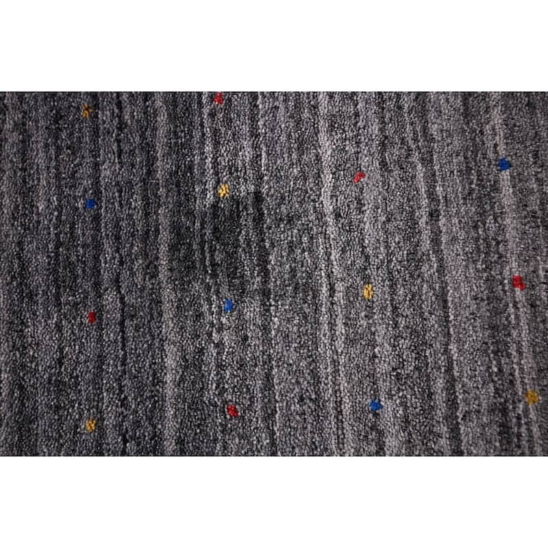 Striped Tribal Gabbeh Indian Area Rug Hand-Knotted Wool Carpet - 5'2"x 7'10"