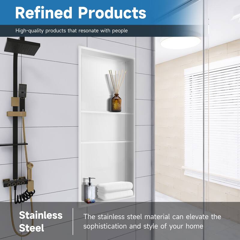 WIZ 12.8-inch W x 30.8-inch H x 4-inch D Stainless Steel Shower Niche