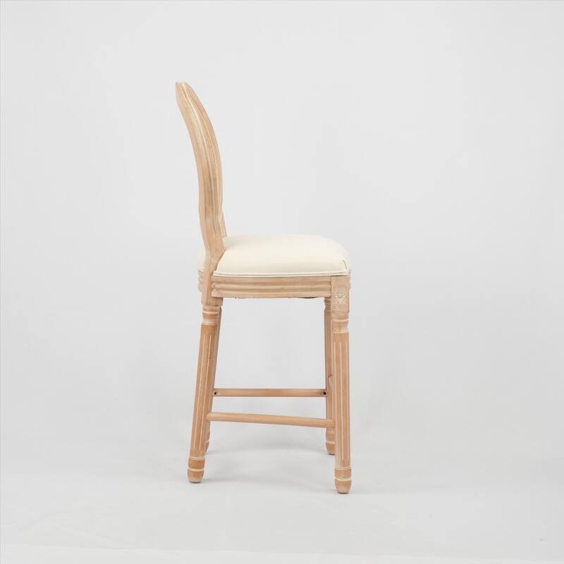 Modern Set of 2 Round Back Dining Chairs with Burlap Upholstered Seat and Wooden Legs for Dining Room, Bar and Living Room