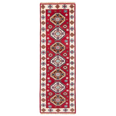 ECARPETGALLERY Hand-knotted Royal Kazak Dark Red Wool Rug - 2'8 x 8'2