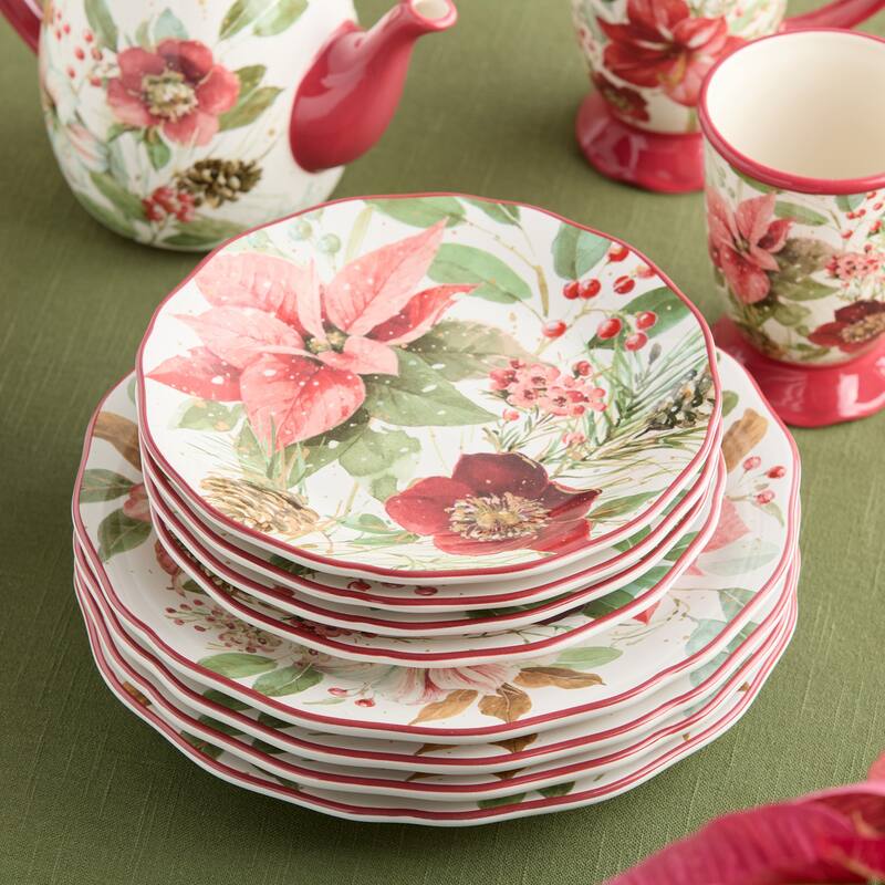 Certifed International Winter Blooms Set of 4 Dessert/Salad Plates 9" Assorted Designs - 8.5 L x 8.5 W x 1 H