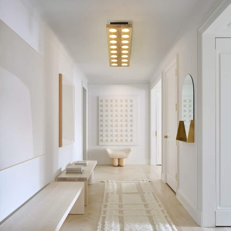 31.5" 16-Light Modern Minimalist Rectangle Wood Integrated LED Flush Mount Ceiling Light for Bedroom, Living Room