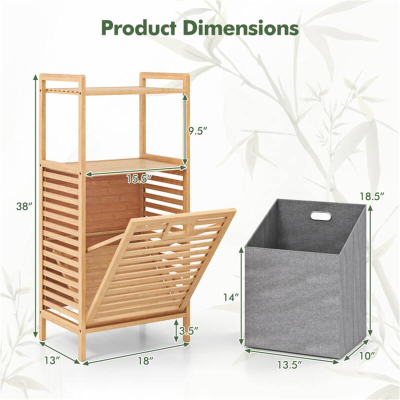 Wicker Tilt-Out Laundry Hamper with Shelves Removable Basket & Storage Natural and Gray - 18" × 13" × 38"