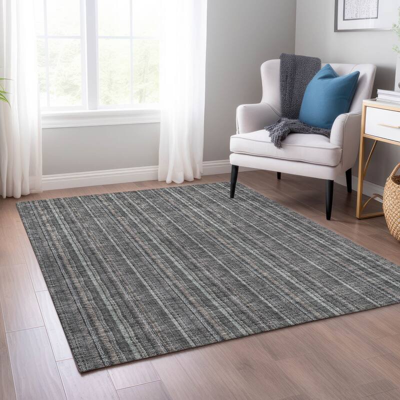 Machine Washable Indoor/ Outdoor Stripe Chantille Rug