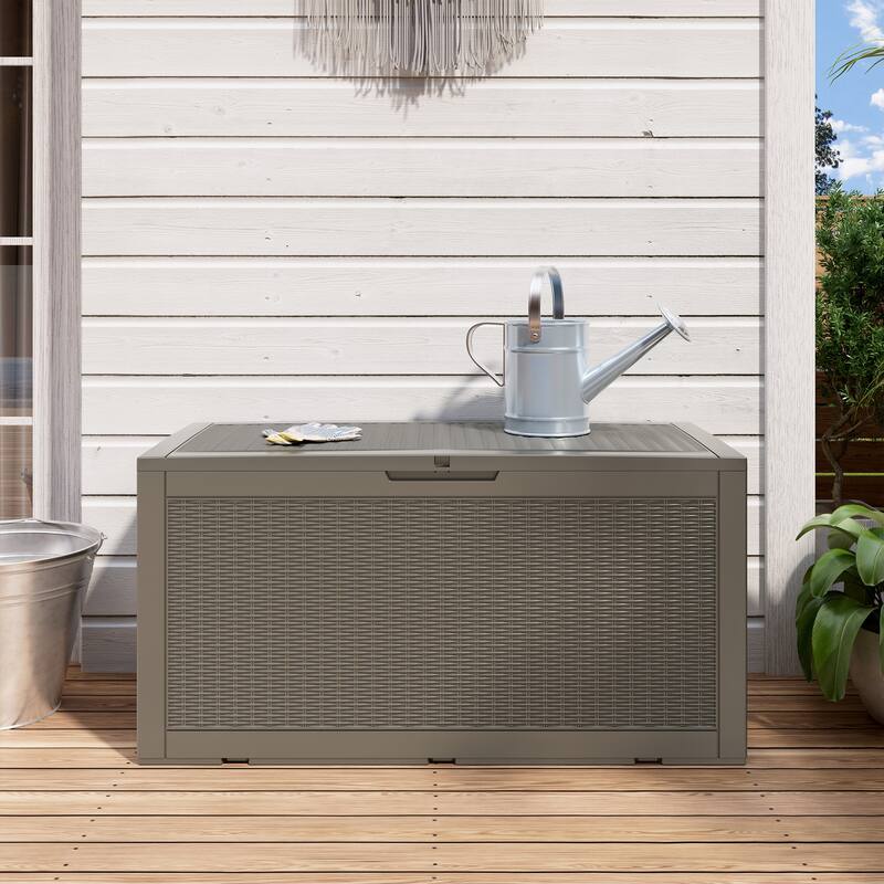 100 Gal. Wicker Resin Outdoor Patio Storage Deck Box - Light Coffee
