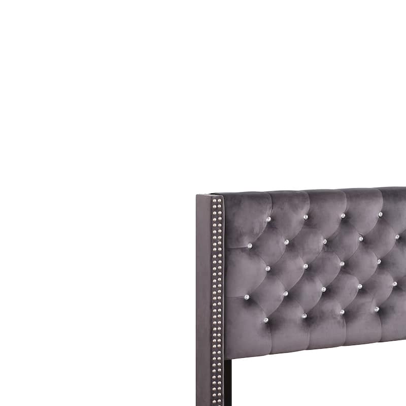 Jeweled Tufted Upholstered Panel Queen Bed - 86" - Gray