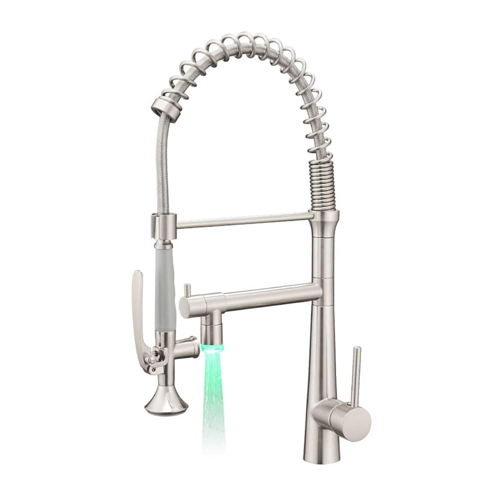 2 Spout Pull Down Single Handle Kitchen Faucet with LED Light