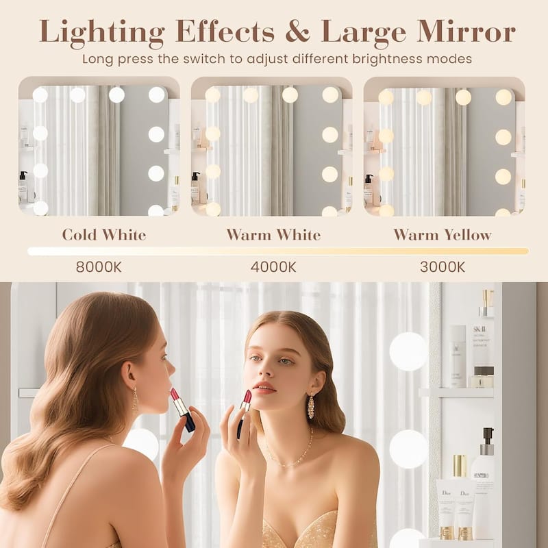 Makeup Vanity Desk Set with Mirror and 12 LED Lights