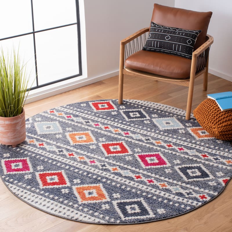 SAFAVIEH Adirondack Meili Moroccan Boho Rug - 6' Round - Grey/Ivory