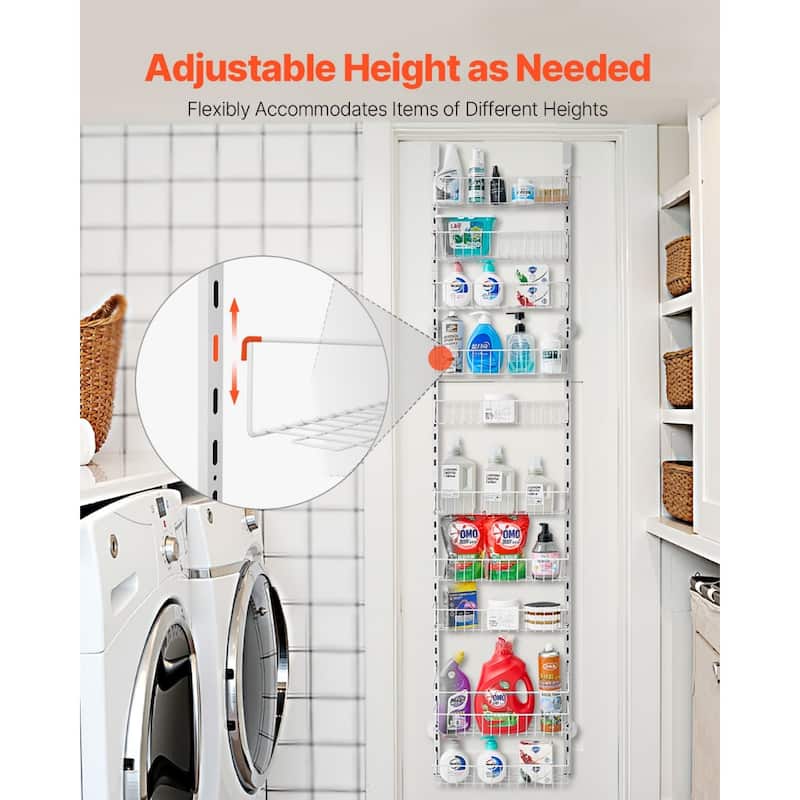 Pantry Organizer with Adjustable Baskets Wall Mount & Over Door Rack