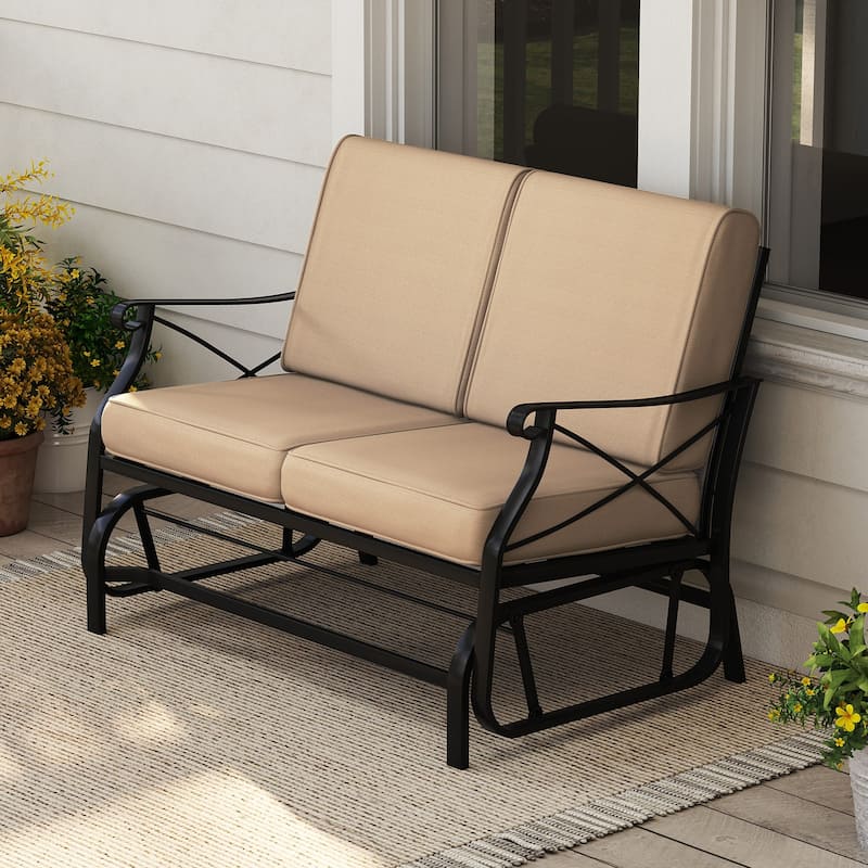 Gymax Outdoor 2-Person Glider Rocking Chair Loveseat w/Thick Cushions - Brown