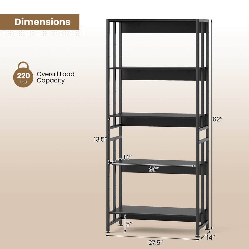 Costway 1/2 PCS 5 Tier Bookshelf 62" Tall Bookcase with Tiltable