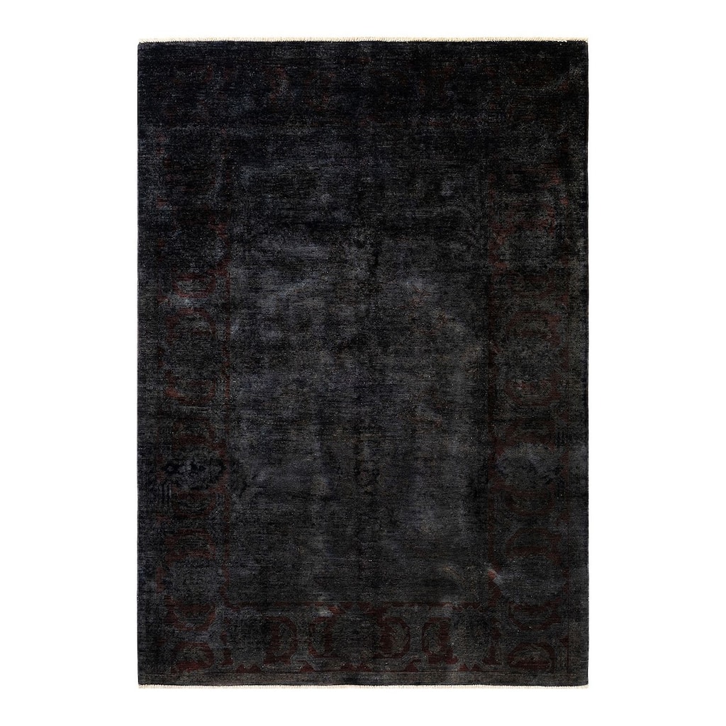 Overton Hand Knotted Wool Vintage Inspired Modern Contemporary Overdyed Black Area Rug - 6' 0" x 8' 8"