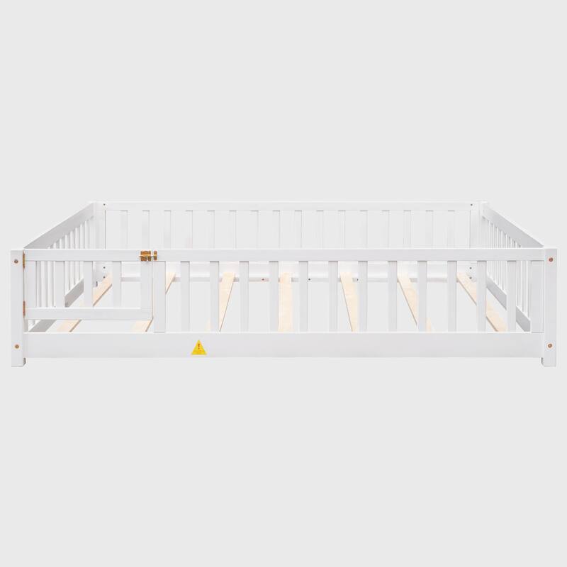 Full size Floor Platform Bed with Fence and Door