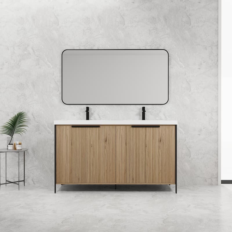 Freestanding Bathroom Vanity with Double Resin Sink