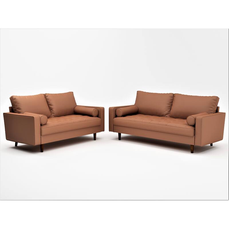 US Pride Matton Faux Leather Mid-century Modern living room set-Loveseat and Sofa