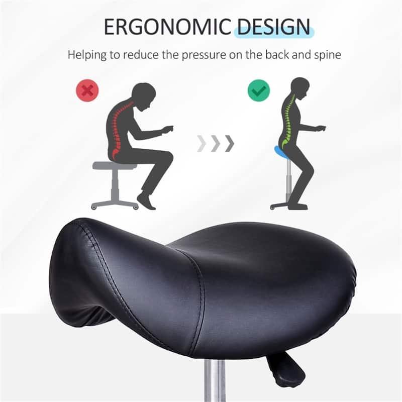 Adjustable Rolling Stool with Faux Leather Seat and Smooth Casters for Salon Spa Tattoo and Office Use