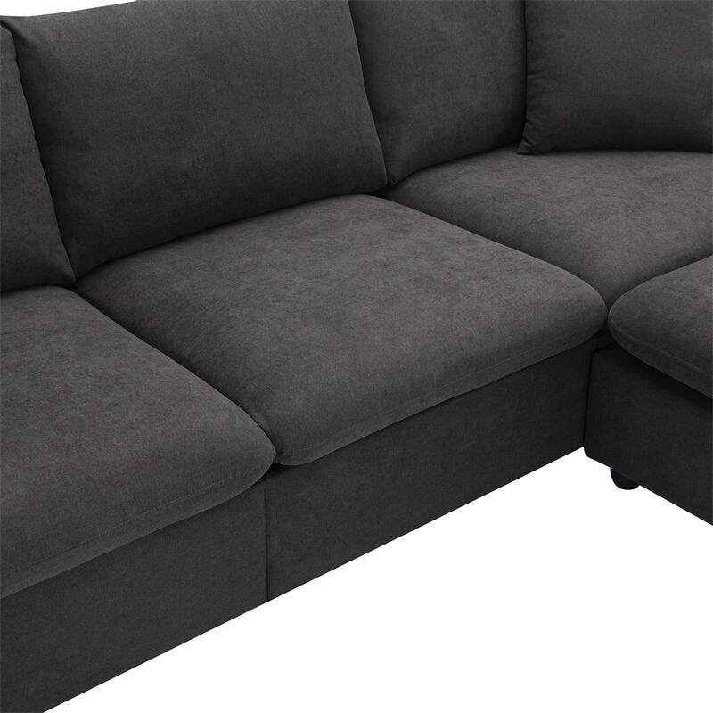 Modern L-shaped 4-seat Sectional Sofa w/ 2 Pillows,Convertible Ottoman