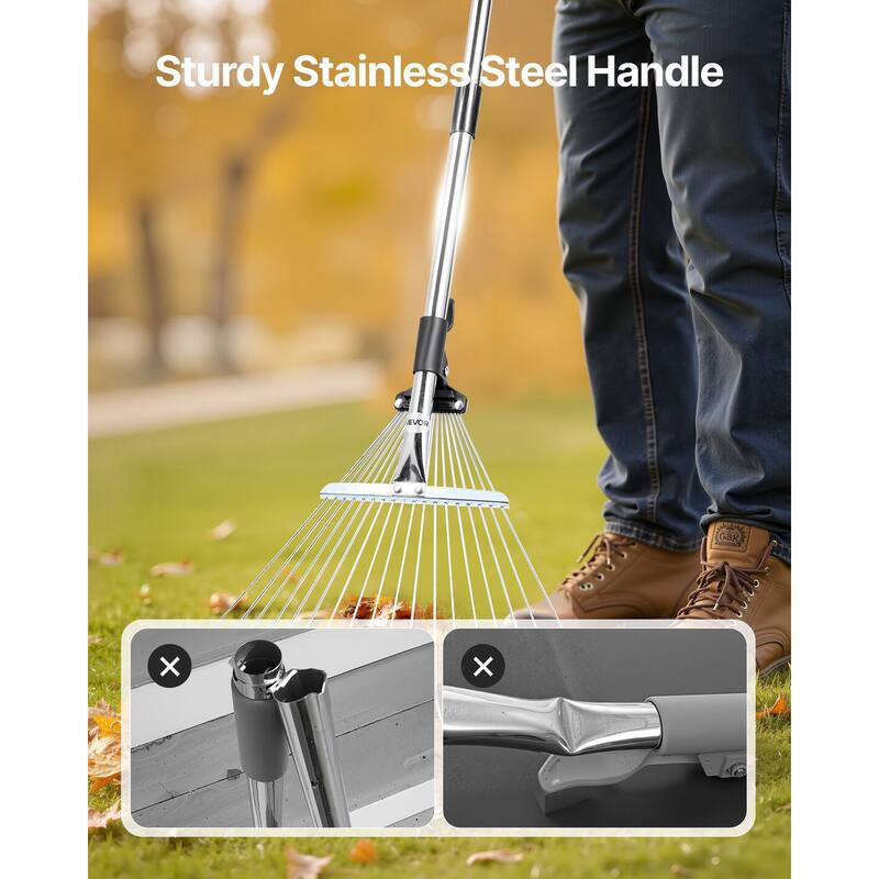 Adjustable Lawn Rake for Leaves and Grass, Stainless Steel - 55.6 x 17.13 x 2.91 in