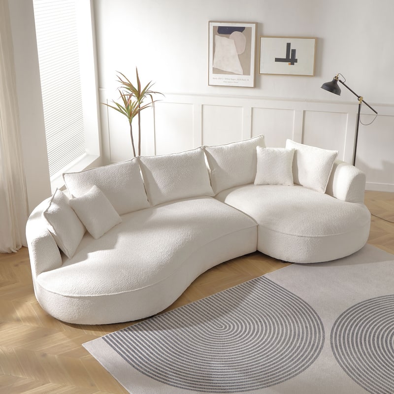 Modern Curved L-Shaped Sectional Sofa with Chaise – Extra Wide White Upholstered Luxury Lounge