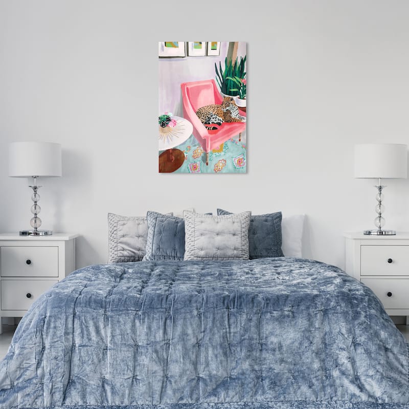 Wynwood Studio Canvas Animals Cat s Favorite Spot Pink and Bohemian & Eclectic Wall Art Canvas Print - Pink, Green - 36 x 24