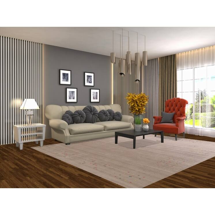 Beige Gabbeh Area Rug Hand-Knotted Wool Carpet - 7'9" x 9'8"