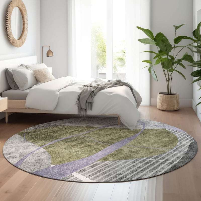 Premium Washable Super Soft Modern Carson Mayfield Rug - Olive - 8' x 8' - Round