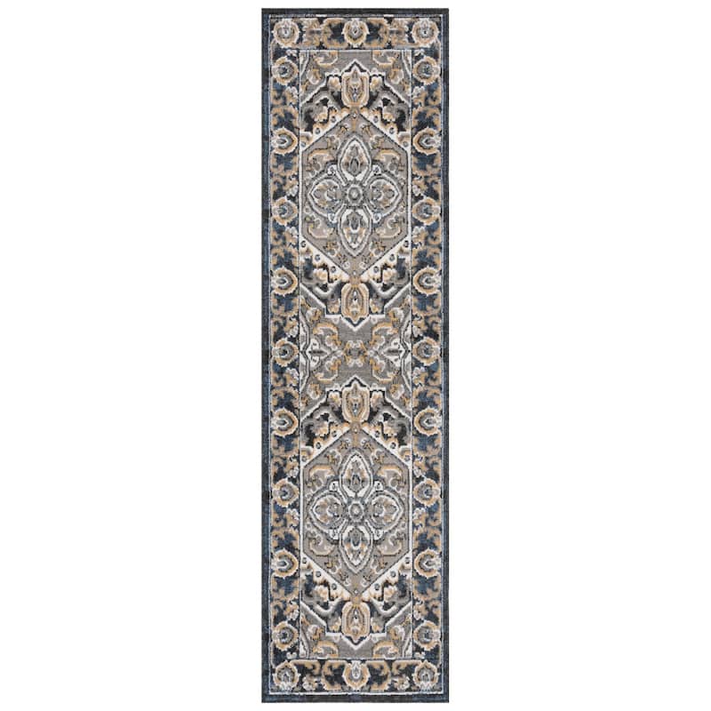 SAFAVIEH Pyramid Linza Contemporary Rug - 2'2" x 8' Runner - Grey/Navy Gold