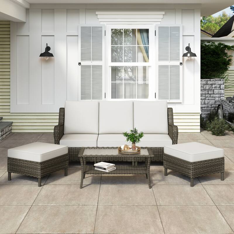 6 Pieces Outdoor Rattan Patio Furniture Set