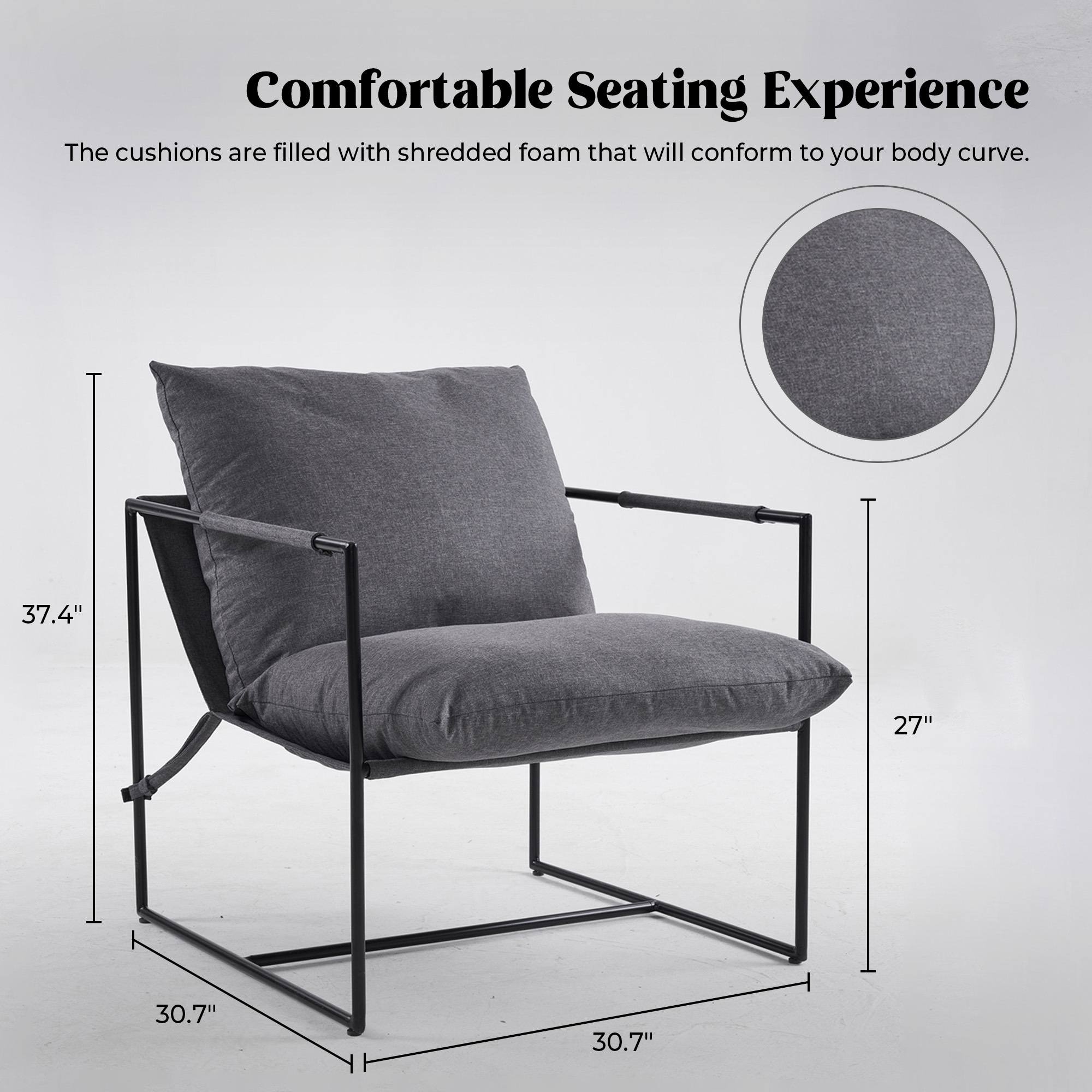 FERPIT Upholstered Sling Accent Chair with Metal Frame Armchair 