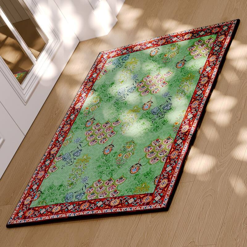 Rustic Chic Abstract Indoor Rug Anti-slip & Washable Green